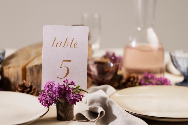 Free photo high angle wedding table with flowers