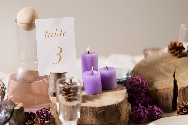 Free photo high angle wedding table with number