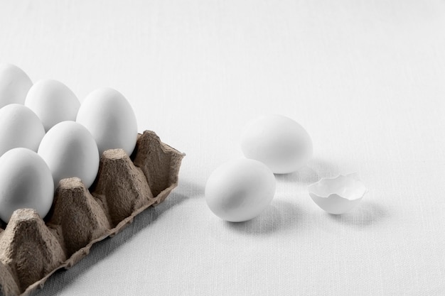 High angle white eggs in carton