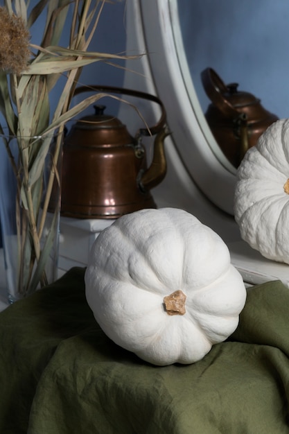 Free photo high angle white pumpkins assortment