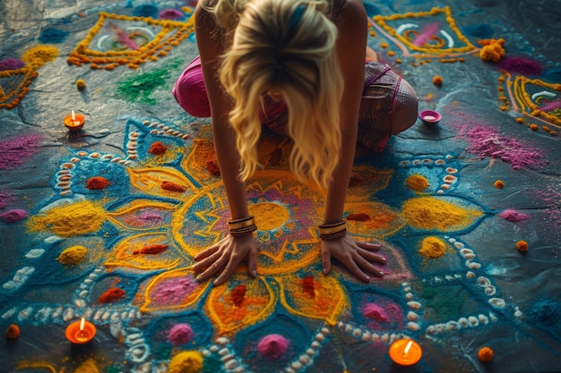 Free photo high angle woman celebrating tamil new year