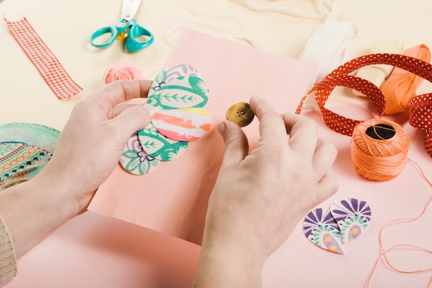 High angle of woman decorating card