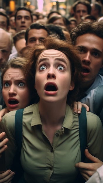 Free photo high angle woman experiencing anxiety in a crowd