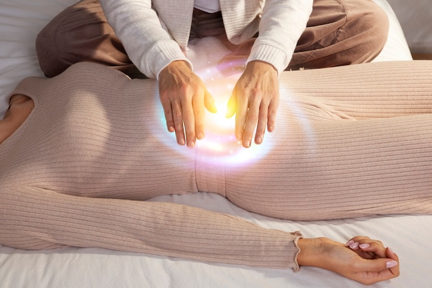 High angle woman during healing process