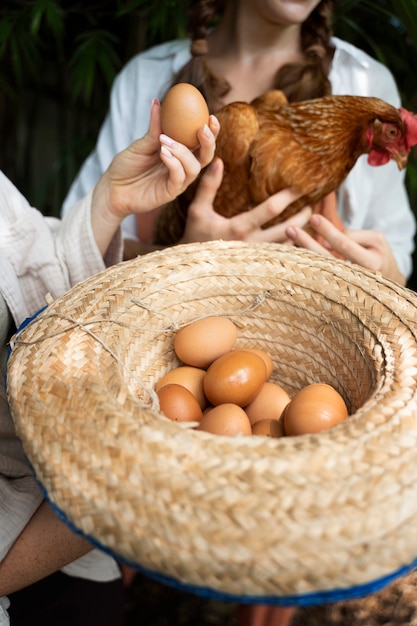 High angle woman holding eggs