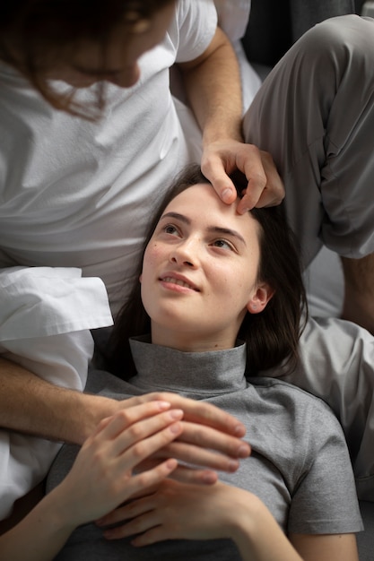 Free Photo high angle of woman looking at boyfriend