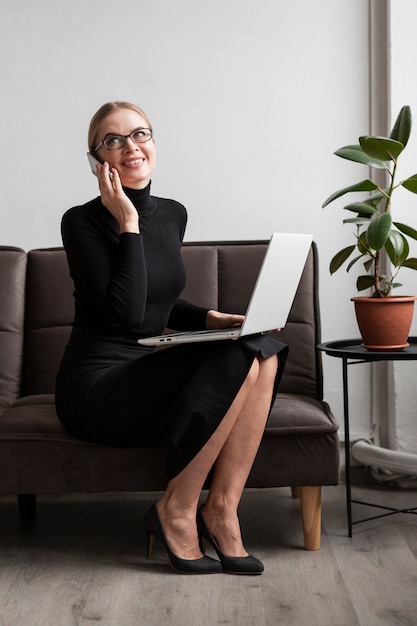 High angle woman talking over phone