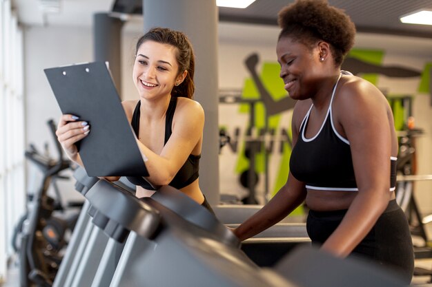 High angle women at gym