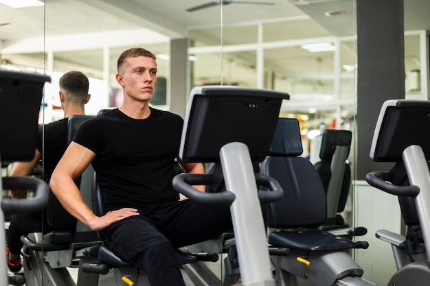 High angle young male at gym practice