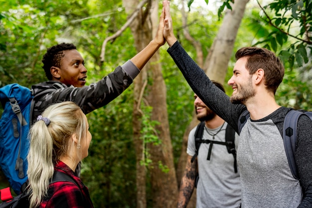 Free Photo high five in the forest