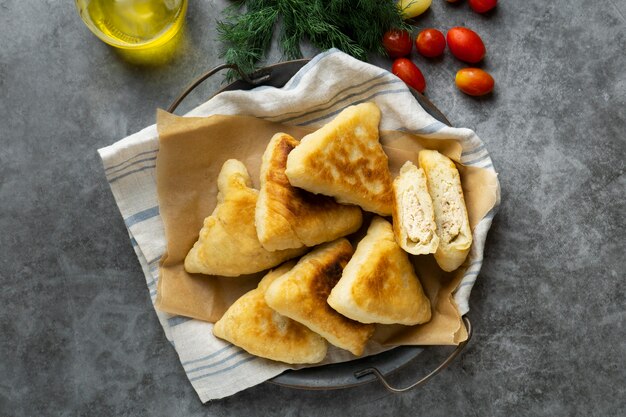 High protein meal of pastry close up detail