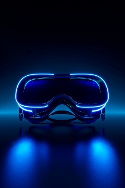 Free photo high-tech ar headset surrounded by bright blue neon colors