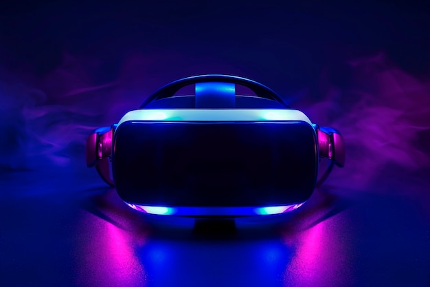 Free photo high-tech ar headset surrounded by bright blue neon colors