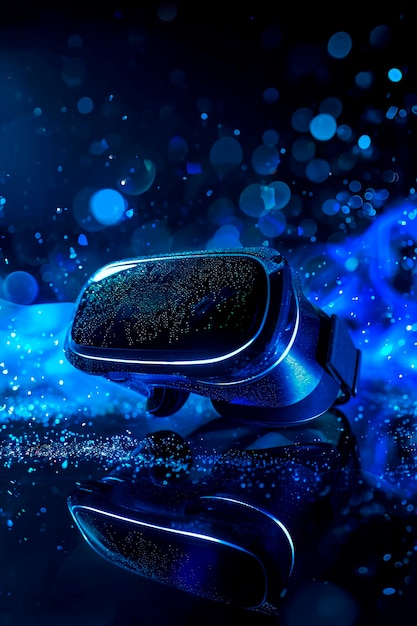 High-tech ar headset surrounded by bright blue neon colors