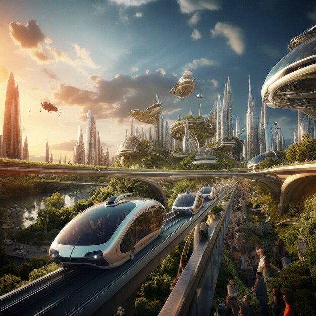 High tech futuristic urban travel for people