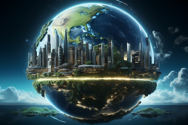 Free photo high tech view of futuristic earth