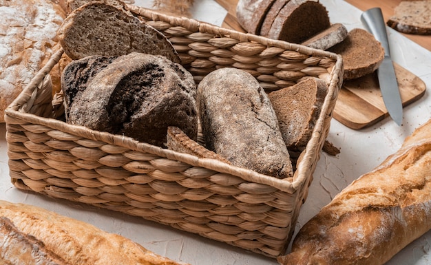 High view bread in basket