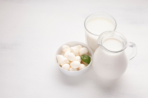 High view of jars filled with milk