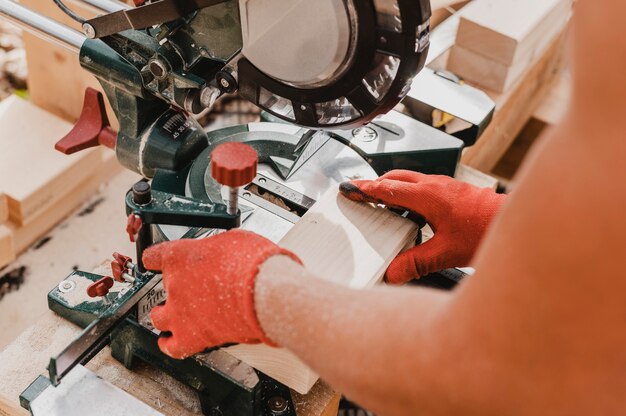 High view person working in carpentry