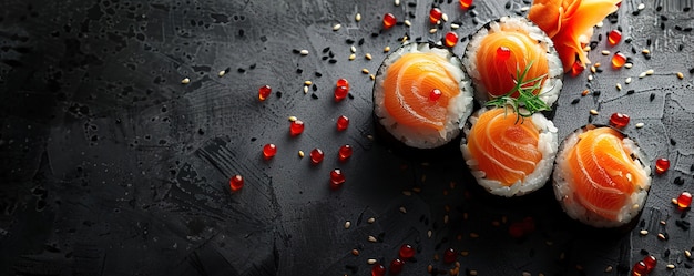 Free Photo highly detailed seafood sushi dish with simple black background