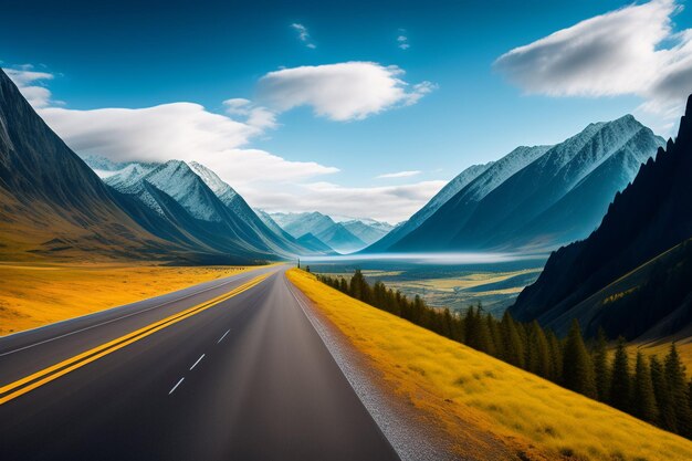 A highway with a mountain in the background