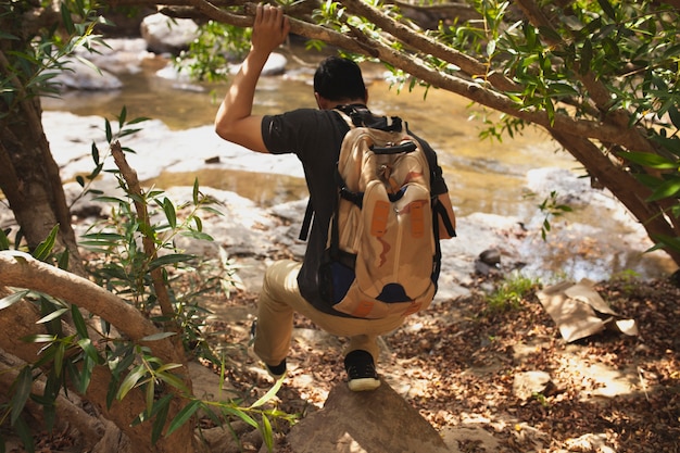 Hiker next to river