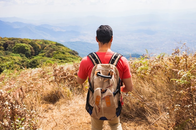 Hiker with mountain panorama