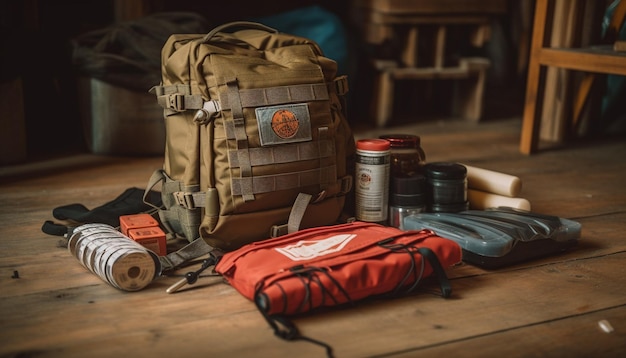 Free photo hiking backpack made of durable leather material generated by ai