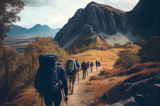 Free Photo hiking men conquer mountain peak adventure awaits generative ai