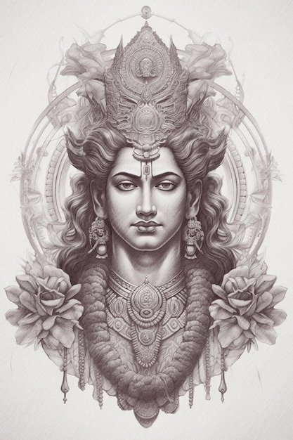 Free Photo hindi god rama realistic pencil sketch