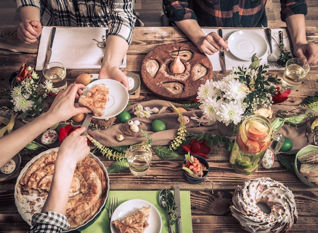 Free photo home celebration of friends or family at the festive table