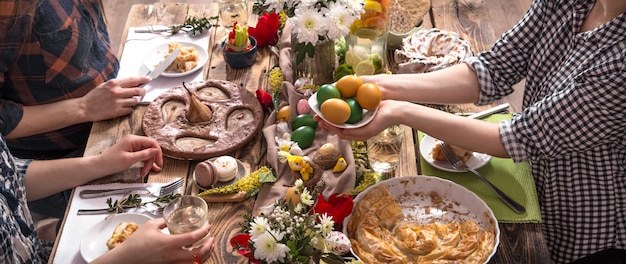 Home Holiday friends or family at the festive table