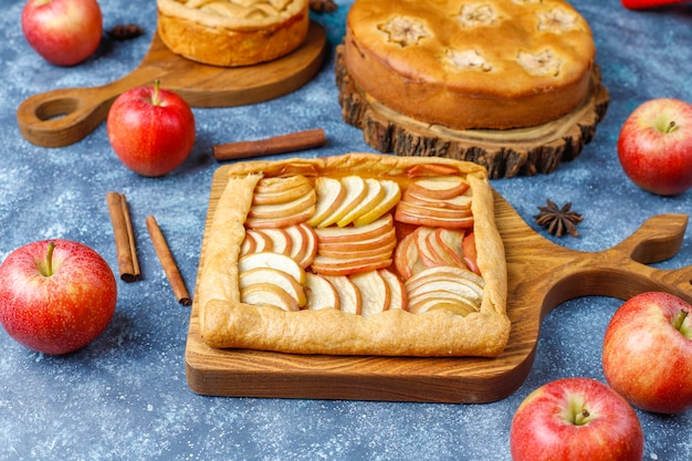 Homemade apple pie, cake and galette.