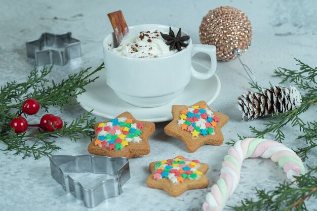 Homemade cookie with ice cream on white.