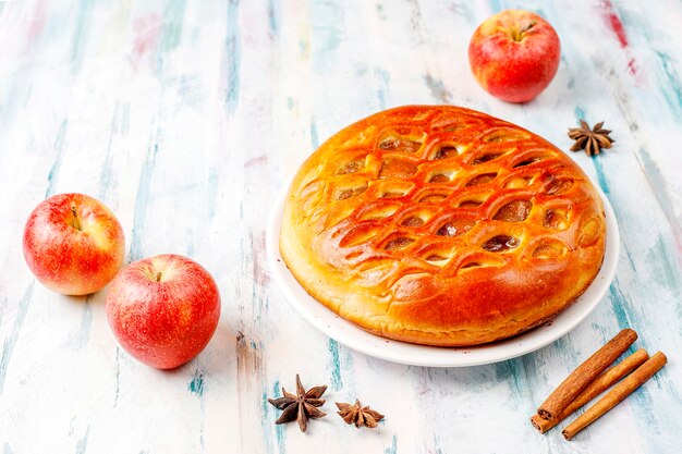 Homemade delicious apple pie with jam.