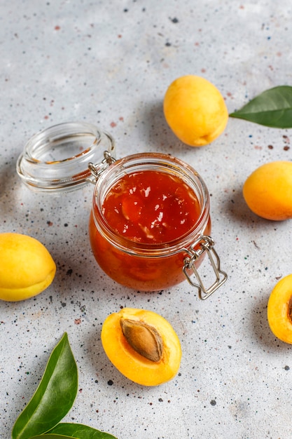 Free Photo homemade delicious apricot jam with fresh apricot fruits.