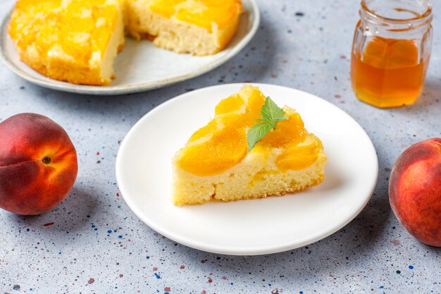 Homemade delicious french dessert tart tatin with peaches.