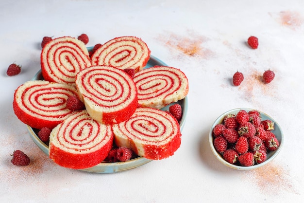 Homemade delicious raspberry cake roll.