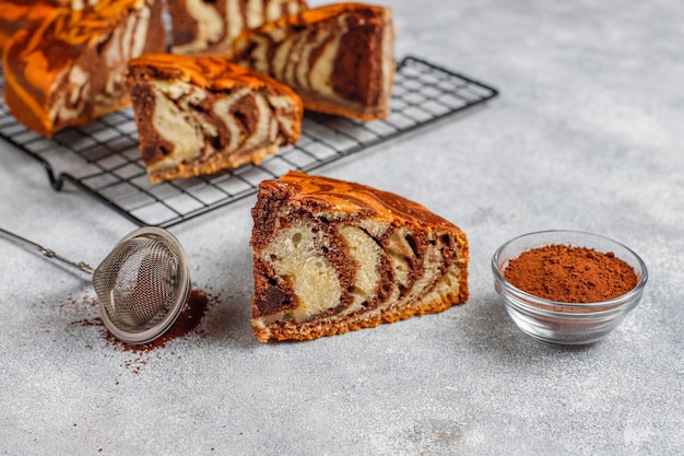 Free photo homemade delicious zebra marble cake.