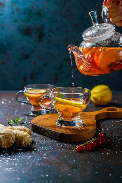 Homemade fruit and berry tea with mint.