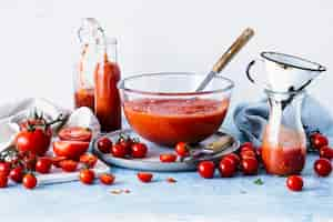 Free photo homemade gazpacho tomato soup food photography