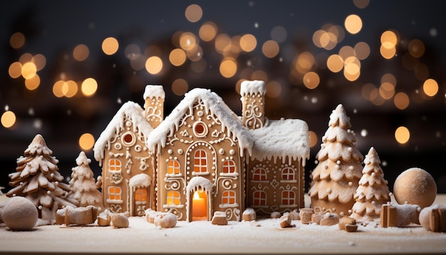 Free photo homemade gingerbread cookies decorate the snow covered winter night generated by artificial intelligence