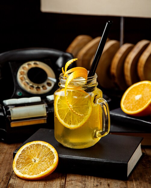 Homemade ice tea with orange slice