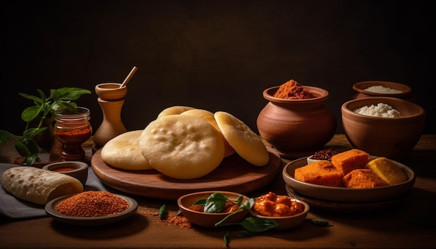 Free Photo homemade indian bread baked with fresh cilantro generated by ai