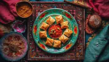 Free photo homemade indian dessert on ornate patterned plate generated by ai