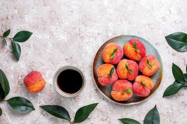 Homemade italian peach cookies cream-filled,top view