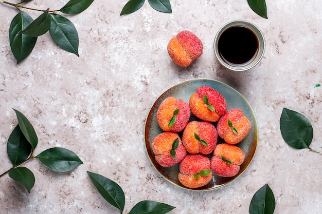 Free photo homemade italian peach cookies cream-filled,top view