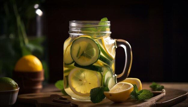 Homemade lemonade healthy drink with mint leaf generated by AI