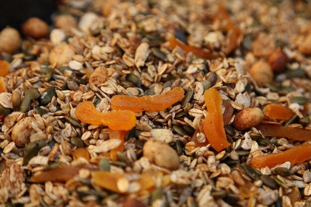 Homemade muesli cereal. Healthy breakfast concept image.