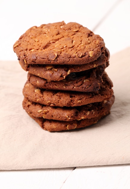 Homemade outmeal brown cookies on a table